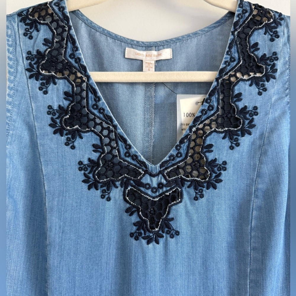 Skies Are Blue Dress with Embroidery - Picture 3 of 7